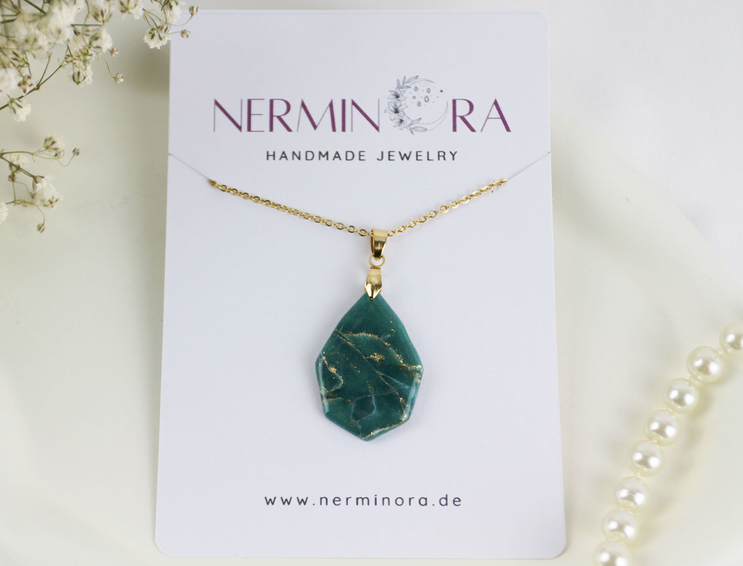 Elegante türkis goldene Polymer Clay Ohrringe und Halskette - Kollektion