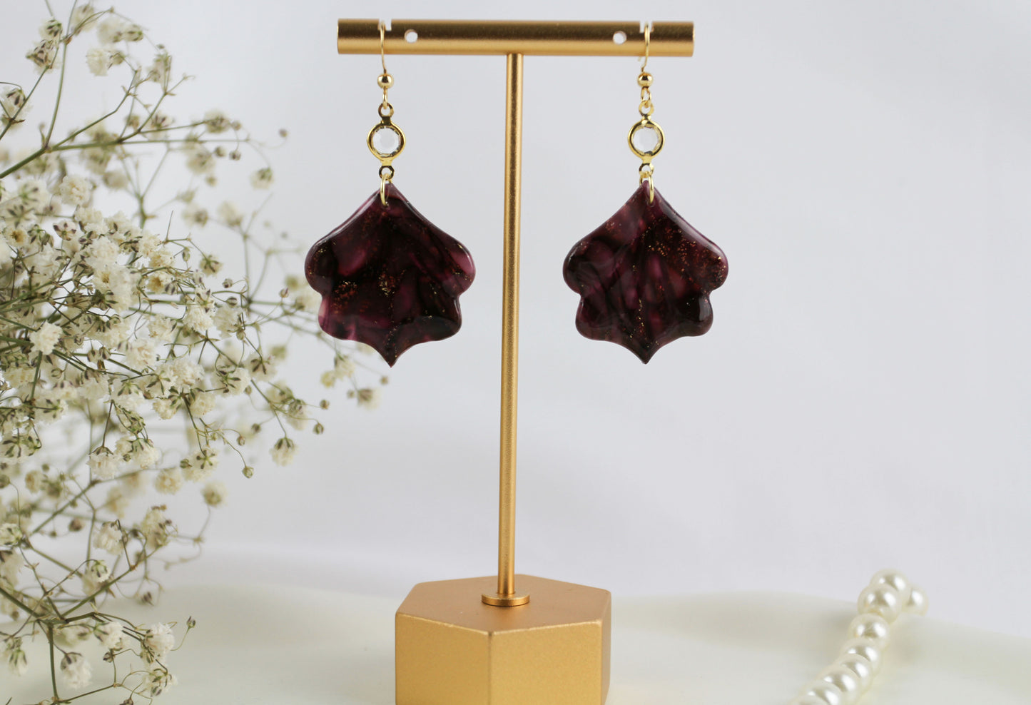 Elegante bordeauxrote light Polymer Clay Ohrringe - Kollektion