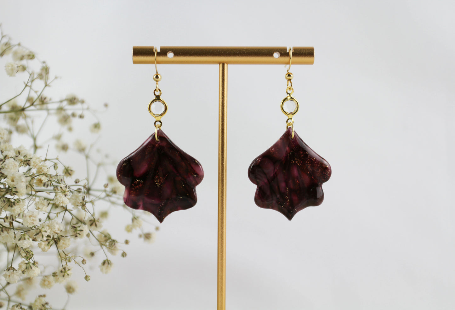 Elegante bordeauxrote light Polymer Clay Ohrringe - Kollektion