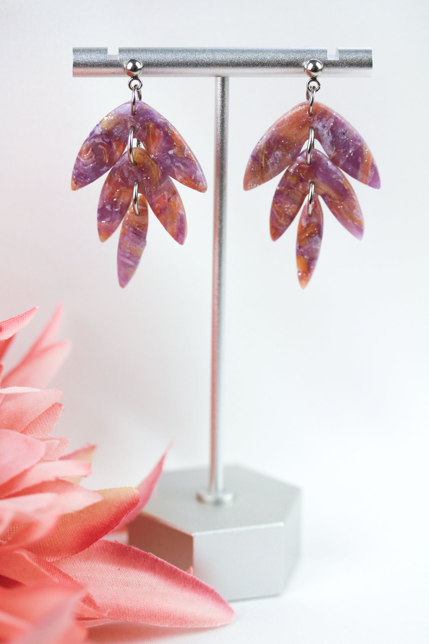 Lila-Gelbe Marmor Ohrringe – Handgefertigte Polymer Clay Statement Ohrringe