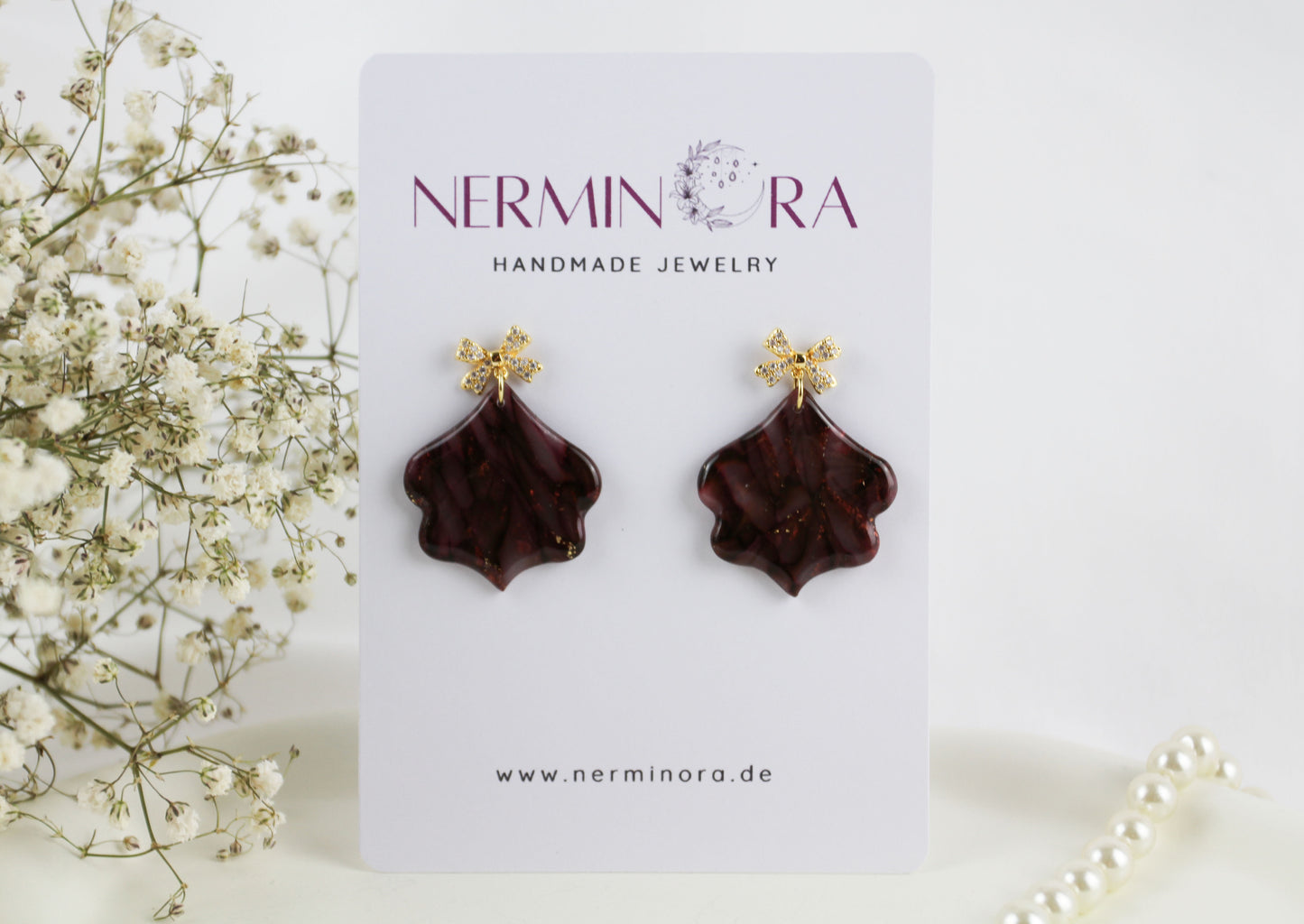 Elegante bordeauxrote light Polymer Clay Ohrringe - Kollektion