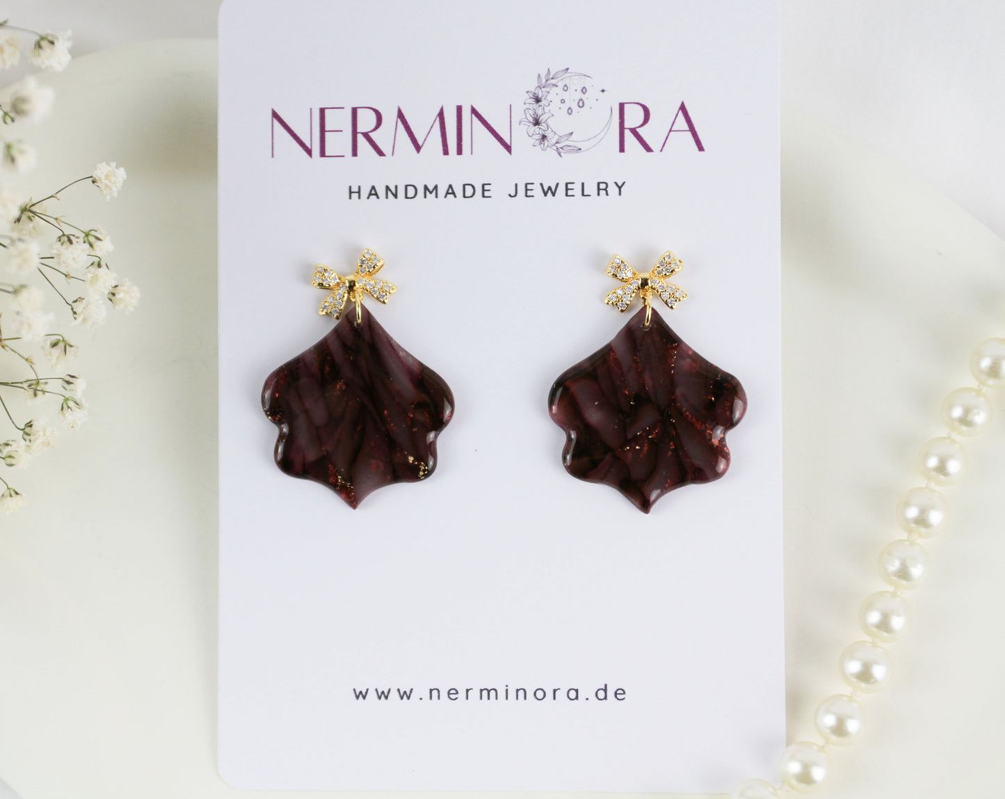 Elegante bordeauxrote light Polymer Clay Ohrringe - Kollektion