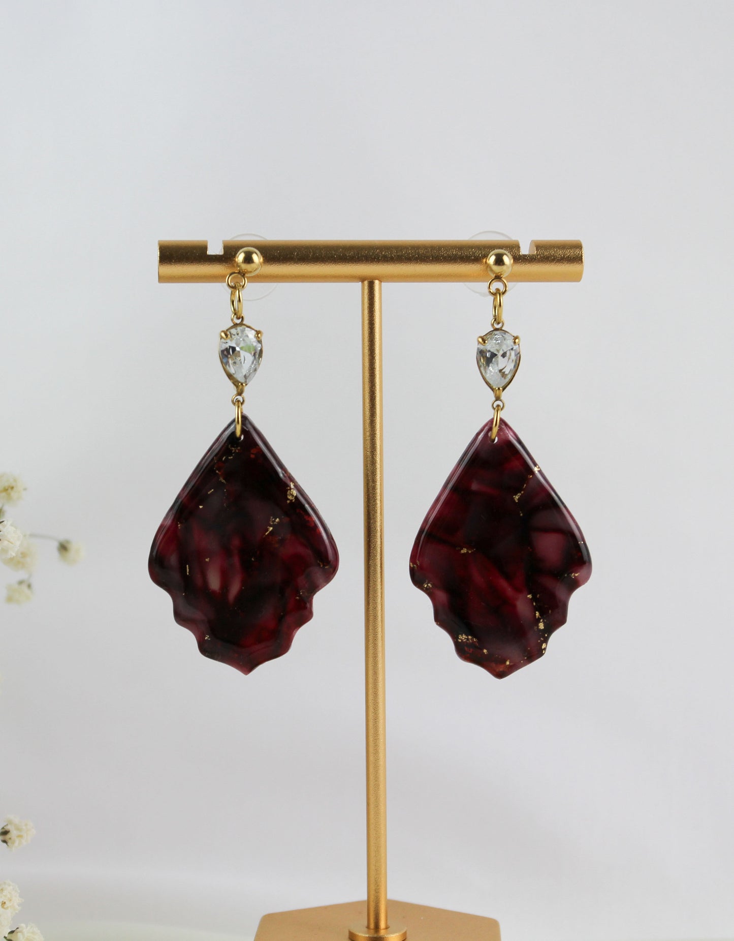 Elegante bordeauxrote Polymer Clay Ohrringe mit Zirkonia - Kollektion