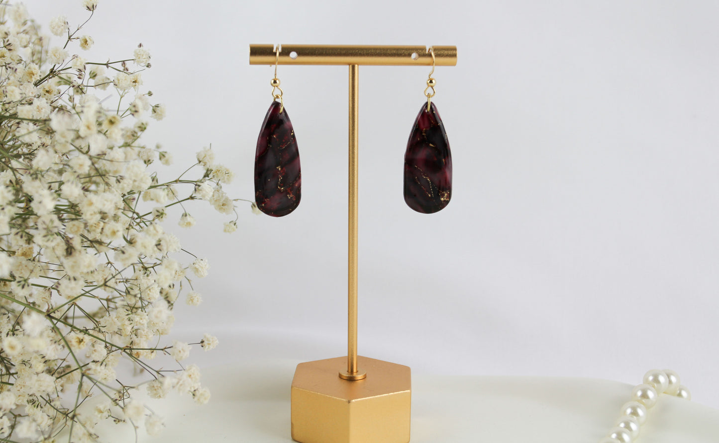 Elegante bordeauxrote Polymer Clay Ohrringe mit Zirkonia - Kollektion