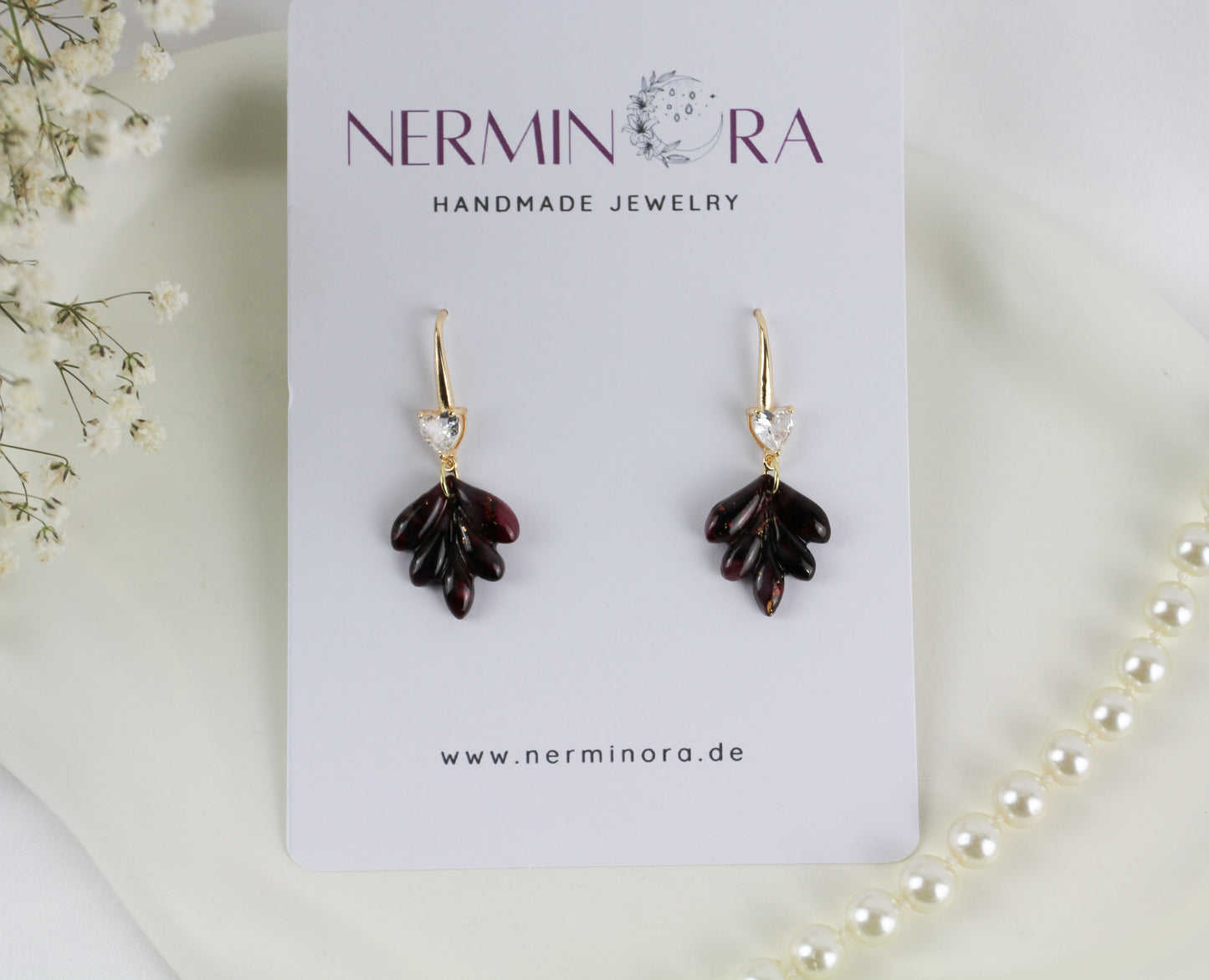 Elegante bordeauxrote Polymer Clay Ohrringe mit Zirkonia - Kollektion