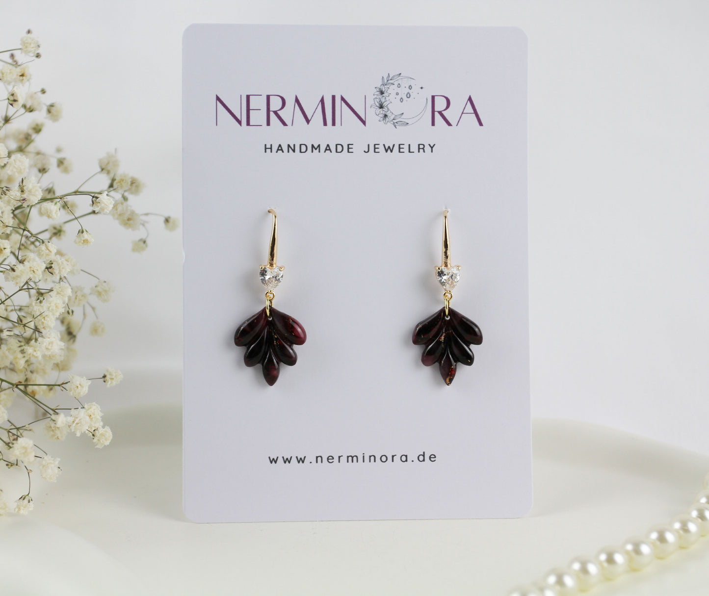 Elegante bordeauxrote Polymer Clay Ohrringe mit Zirkonia - Kollektion