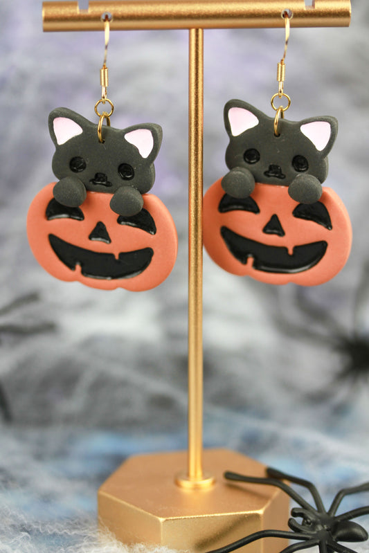 Kürbis-Katzen Ohrringe – Süße handgefertigte Ohrringe | Halloween Edition