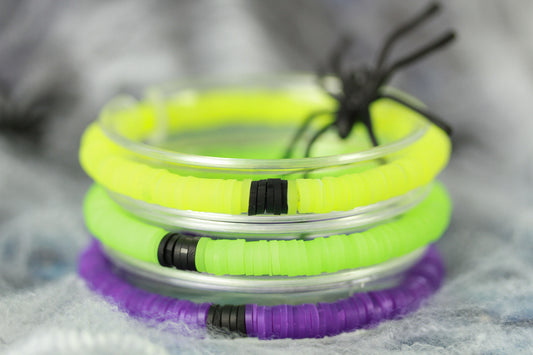 Neon Gelb-Grün-Lila Armbandset – 3-teiliges Mix & Match Perlenarmband | Halloween