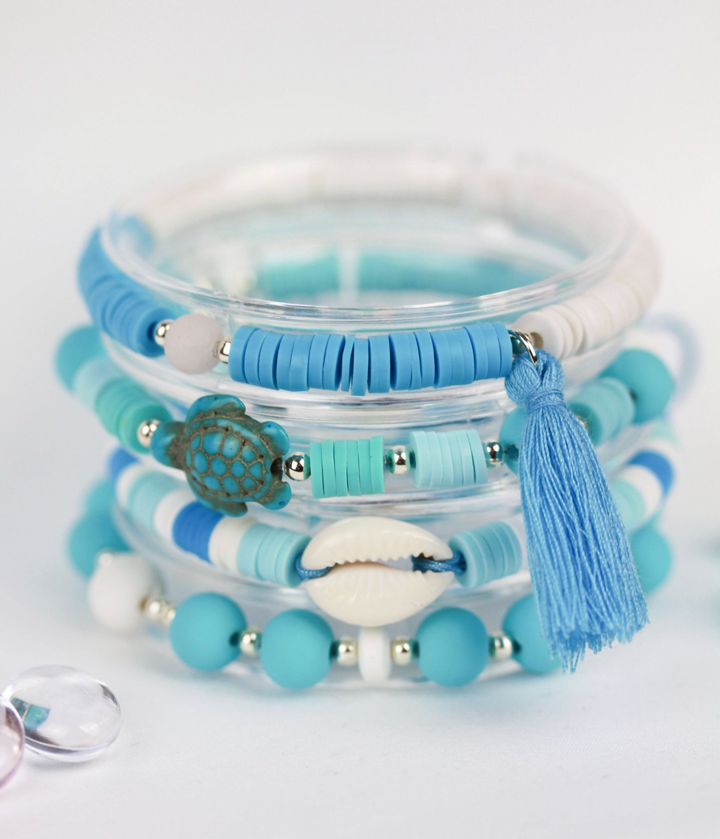 Blau-Weiß Sommer Armbandset – 4-teiliges Katsuki Polymer Clay Set