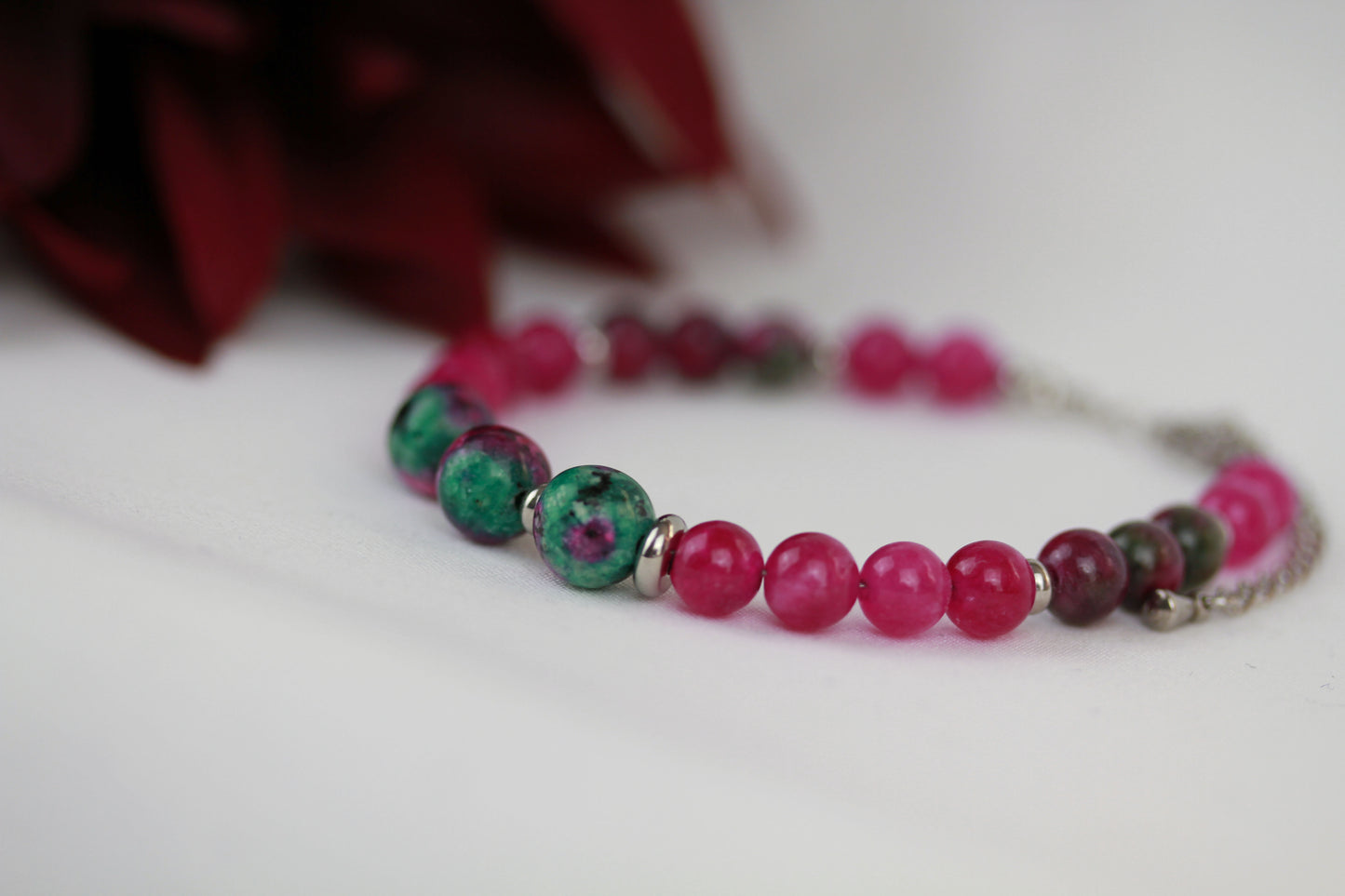 Rubin-Zoisit Armband – Grün-Pink Naturstein Perlenarmband