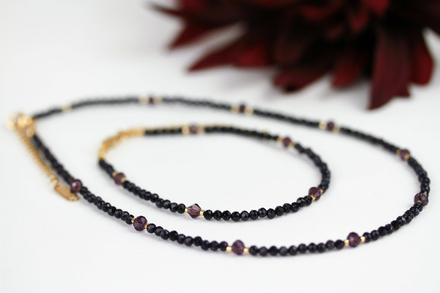 Blauer Sternenstein – Choker & Armband Set mit Goldakzenten