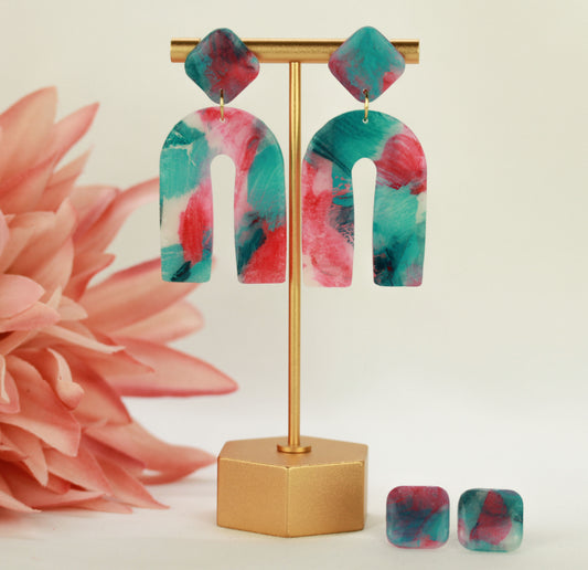 Sommer Ohrringe & Ohrstecker Set – Handgemachte bunte Polymer Clay Statement Pieces