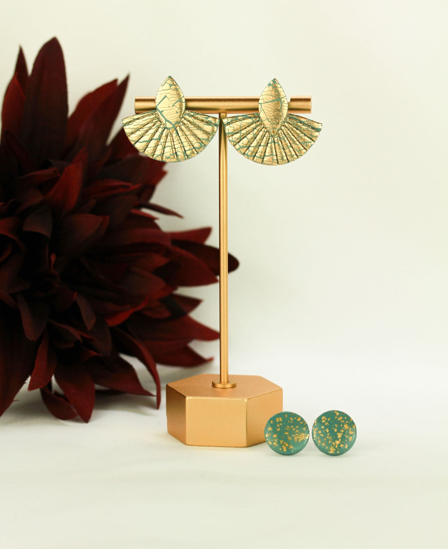 Gold-Türkise Oriental Ohrringe – Handgefertigtes 2er Polymer Clay Set