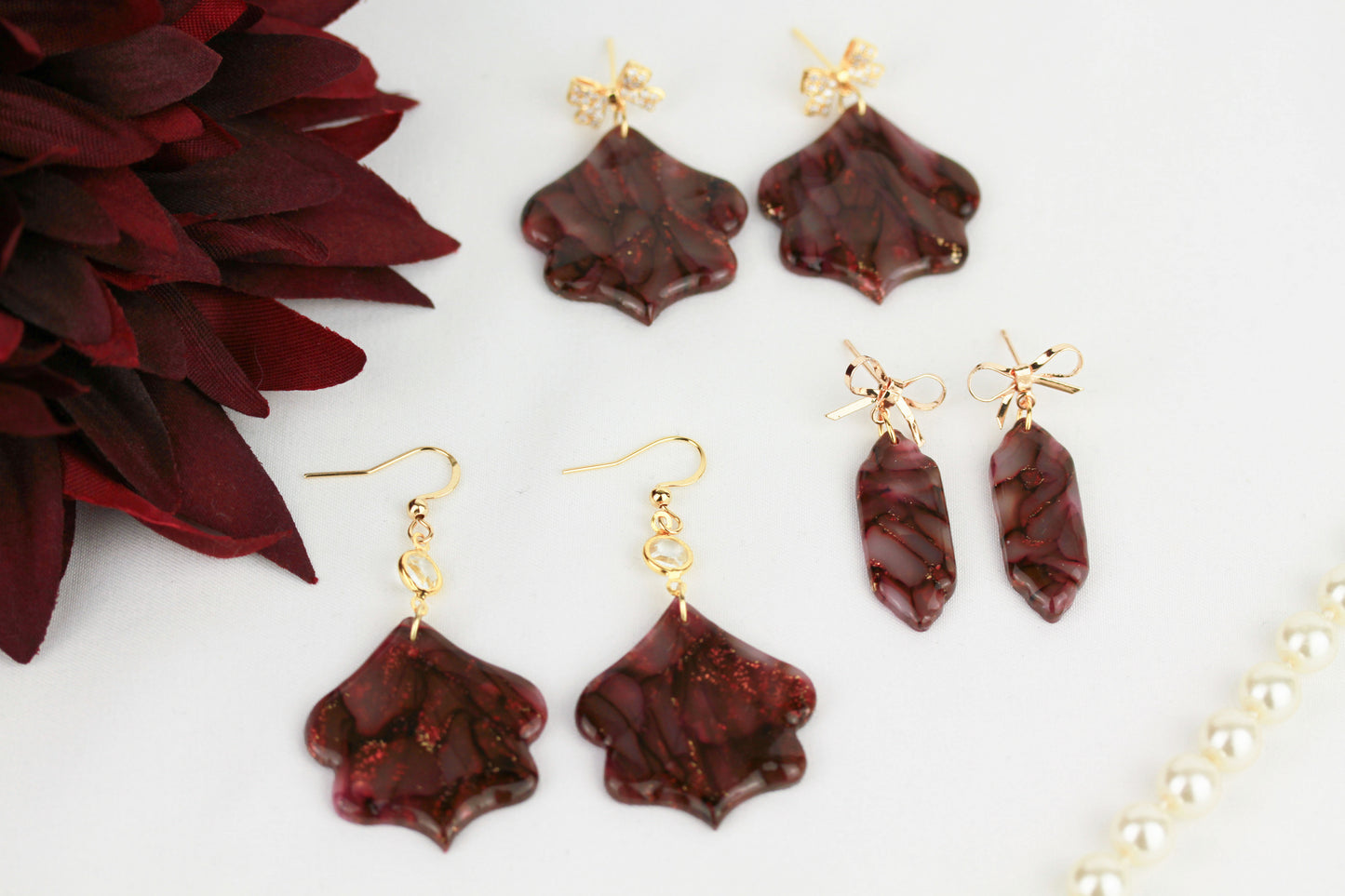 Helle Bordeaux-Rot Marmor Ohrringe Elaris