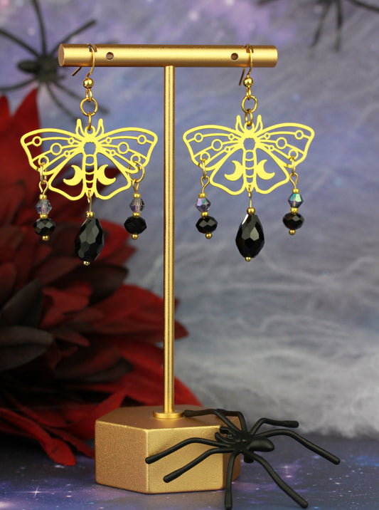 Schwarz-Goldene Motten Ohrringe – Lunara Kollektion | Statement Ohrringe