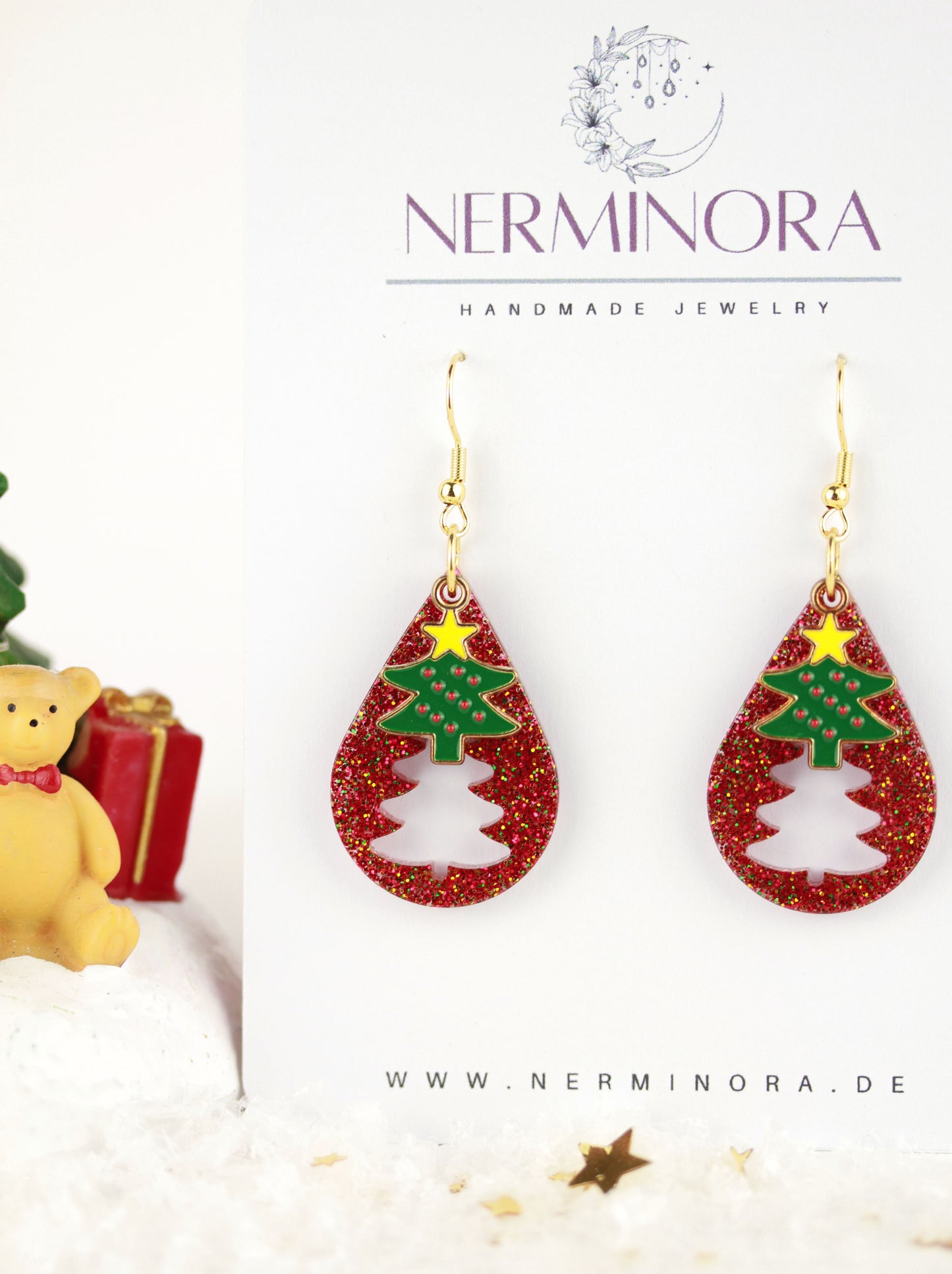 Rote Weihnachts Ohrringe mit Anhänger – Handgefertigte Harzschmuck