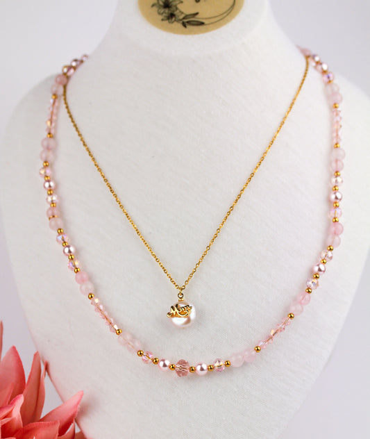 Layering-Schmuckset „Mom“ – Rosenquarz Halskettenset mit Anhänger