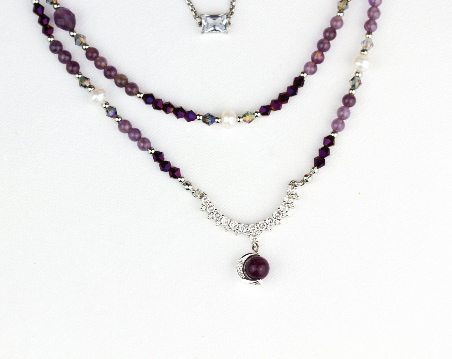 Amethyst & Süßwasserperlen Layering Schmuckset – Handgefertigt