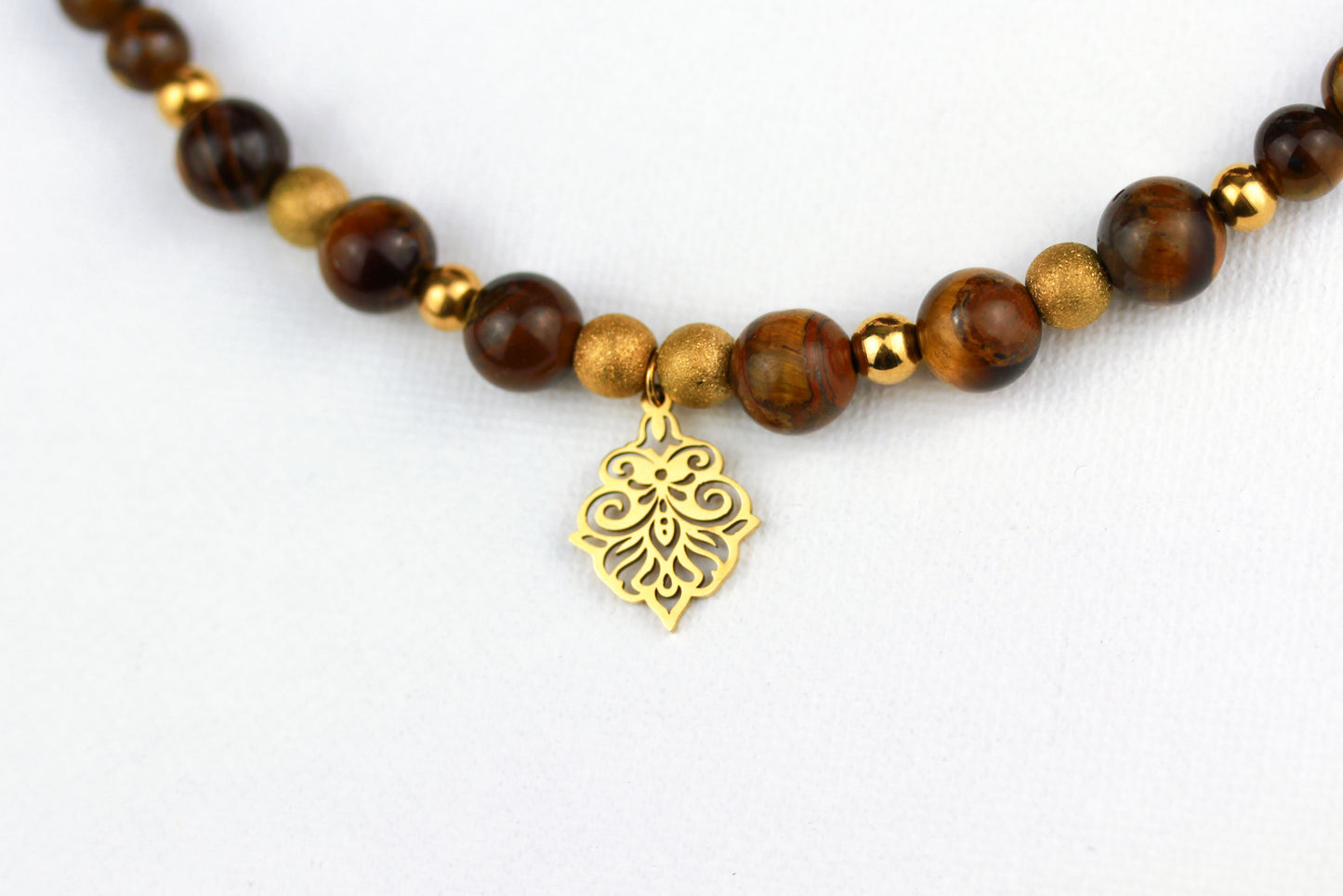 Tigerauge und Onyx Perlen Schmuckset – Kette & Armband | Handgefertigt