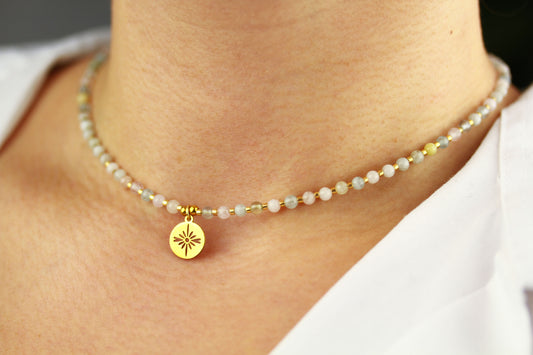 Morganit Naturstein Schmuckset – Perlenkette & Armband | Handgefertigt