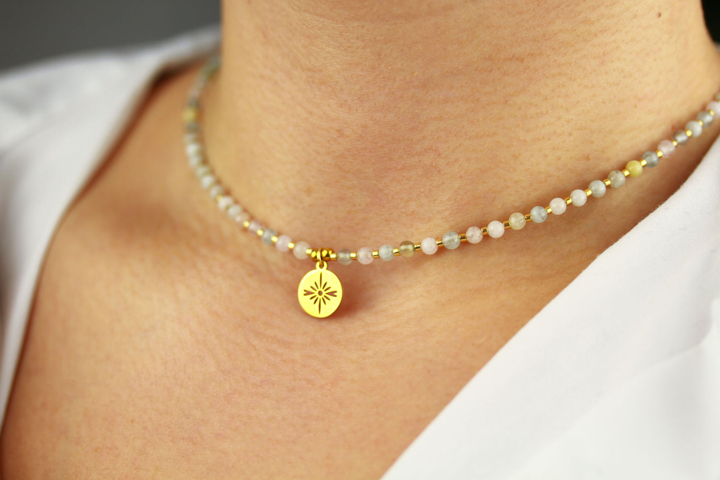 Morganit Naturstein Schmuckset – Perlenkette & Armband | Handgefertigt