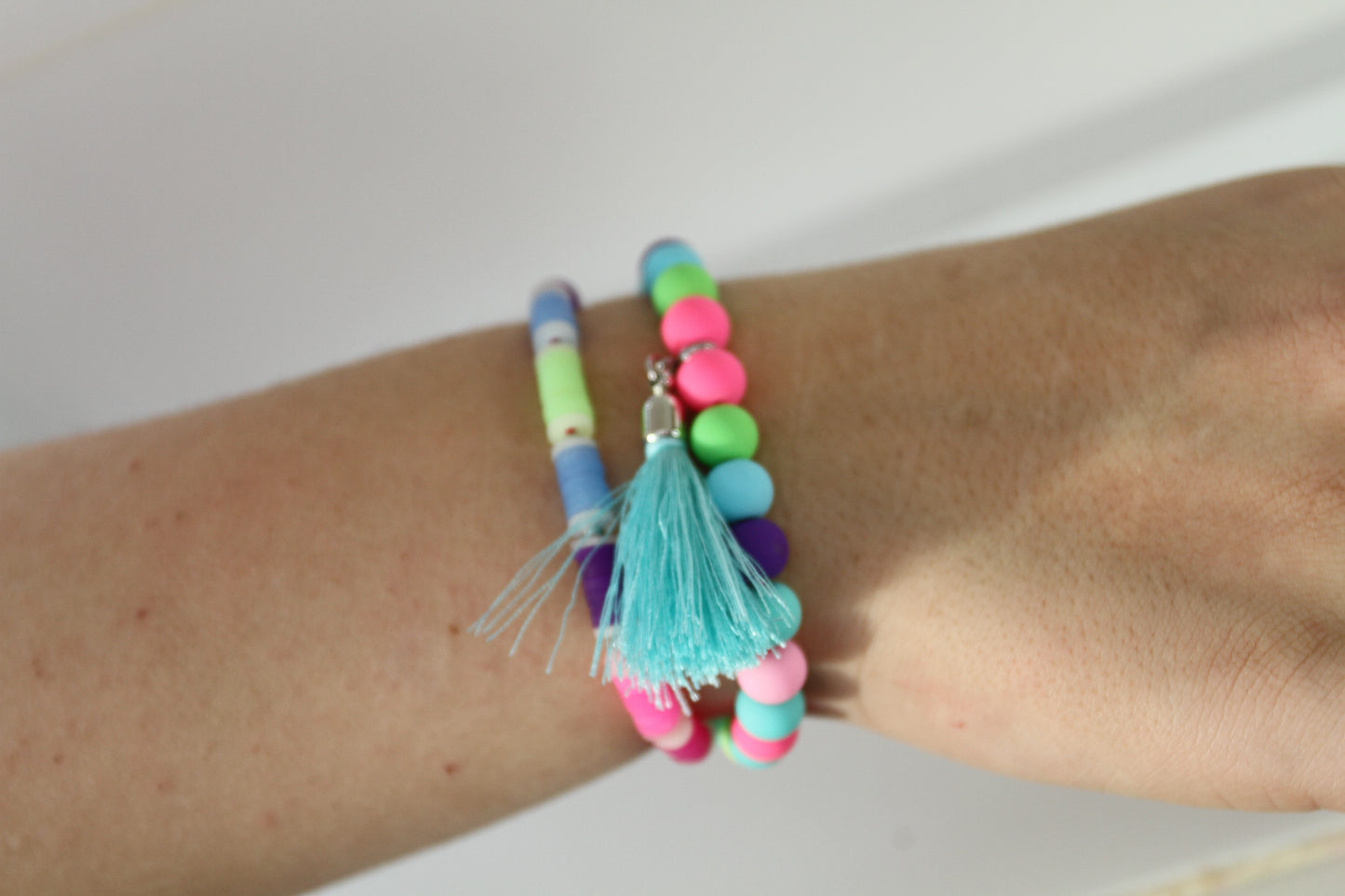 Double Bracelet Katsuki Heishi Beads Bracelet with Blue Tassel
