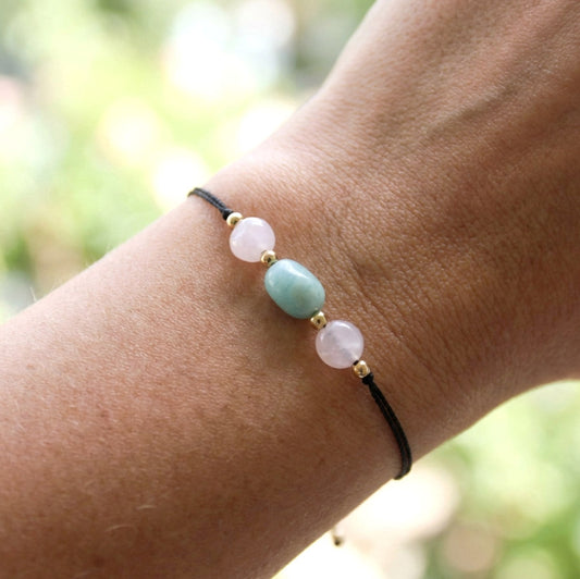Rosenquarz & Aventurin – Naturstein-Armband auf Seidenfaden | Handgefertigtes Schmuckstück