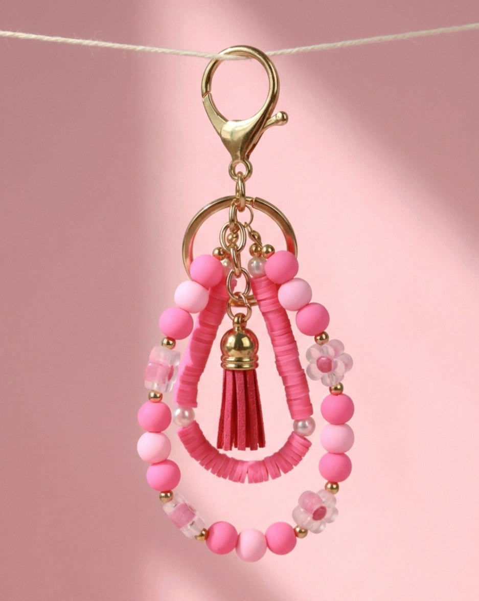 Happy Pink – Handgemachter rosa Perlen-Schlüsselanhänger mit Quaste