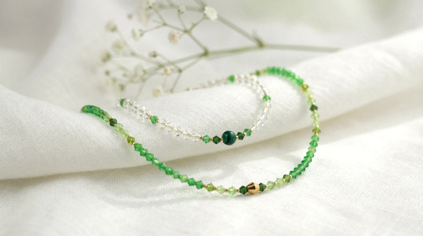 Grünes Kristall & Malachit Perlen Schmuckset – Handgefertigt