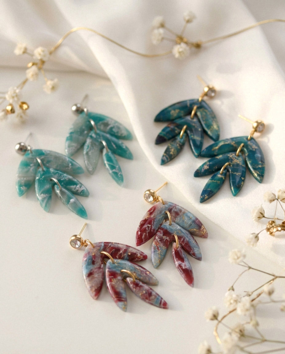 Grün-Silber Marmor Ohrringe – Handgefertigte Polymer Clay Statement