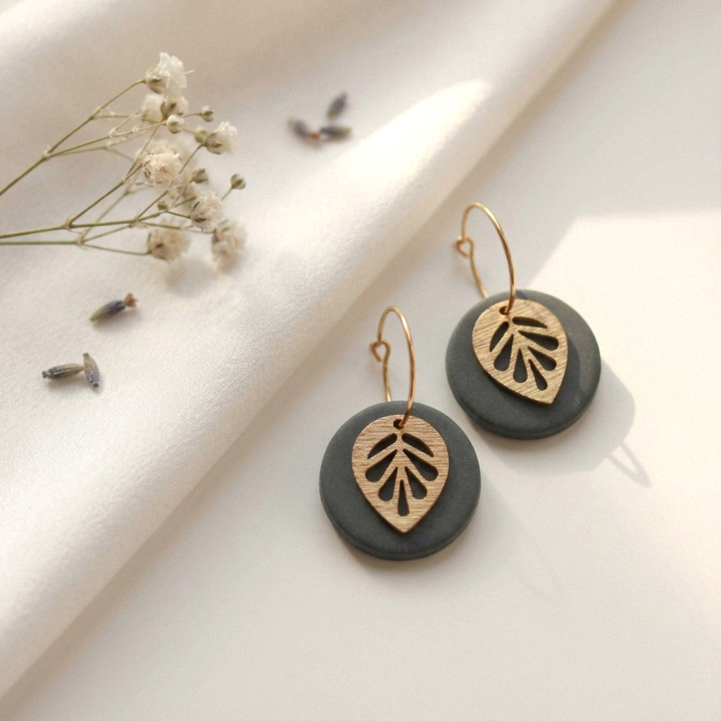 Polymer Clay Ohrringe mit Goldblatt – Statement Ohrringe | Kollektion Marlen