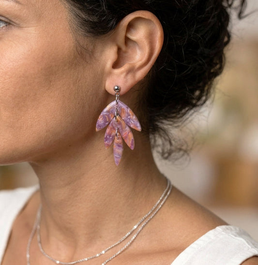 Lila-Gelbe Marmor Ohrringe – Handgefertigte Polymer Clay Statement Ohrringe