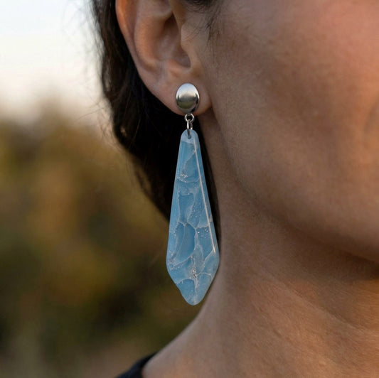 Lange Blau Silber Marmor Ohrringe