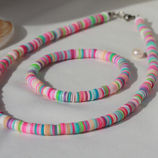 Candy Rainbow – Buntes Katsuki-Schmuckset mit Halskette und Armband