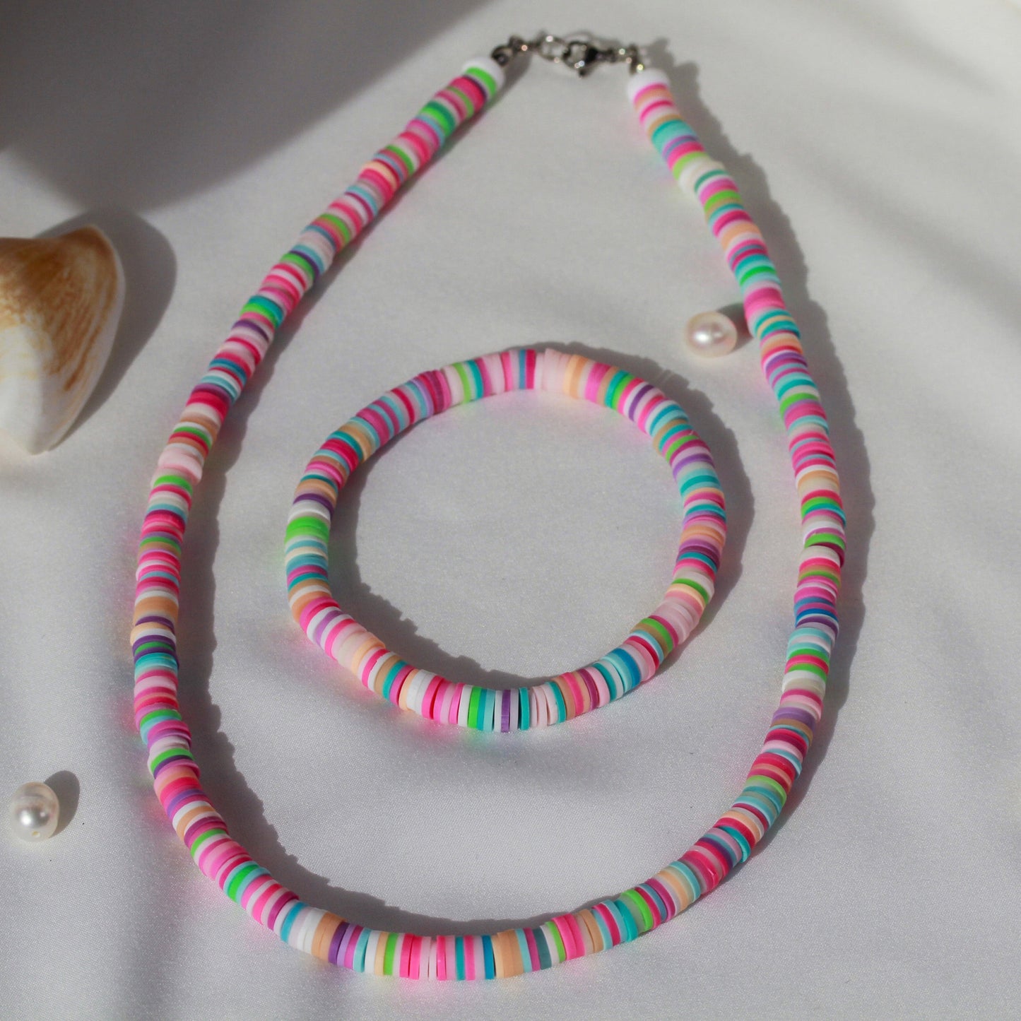 Candy Rainbow – Buntes Katsuki-Schmuckset mit Halskette und Armband