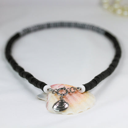Midnight Eclipse – Schwarzer Katsuki-Choker mit silberfarbenem Anhänger