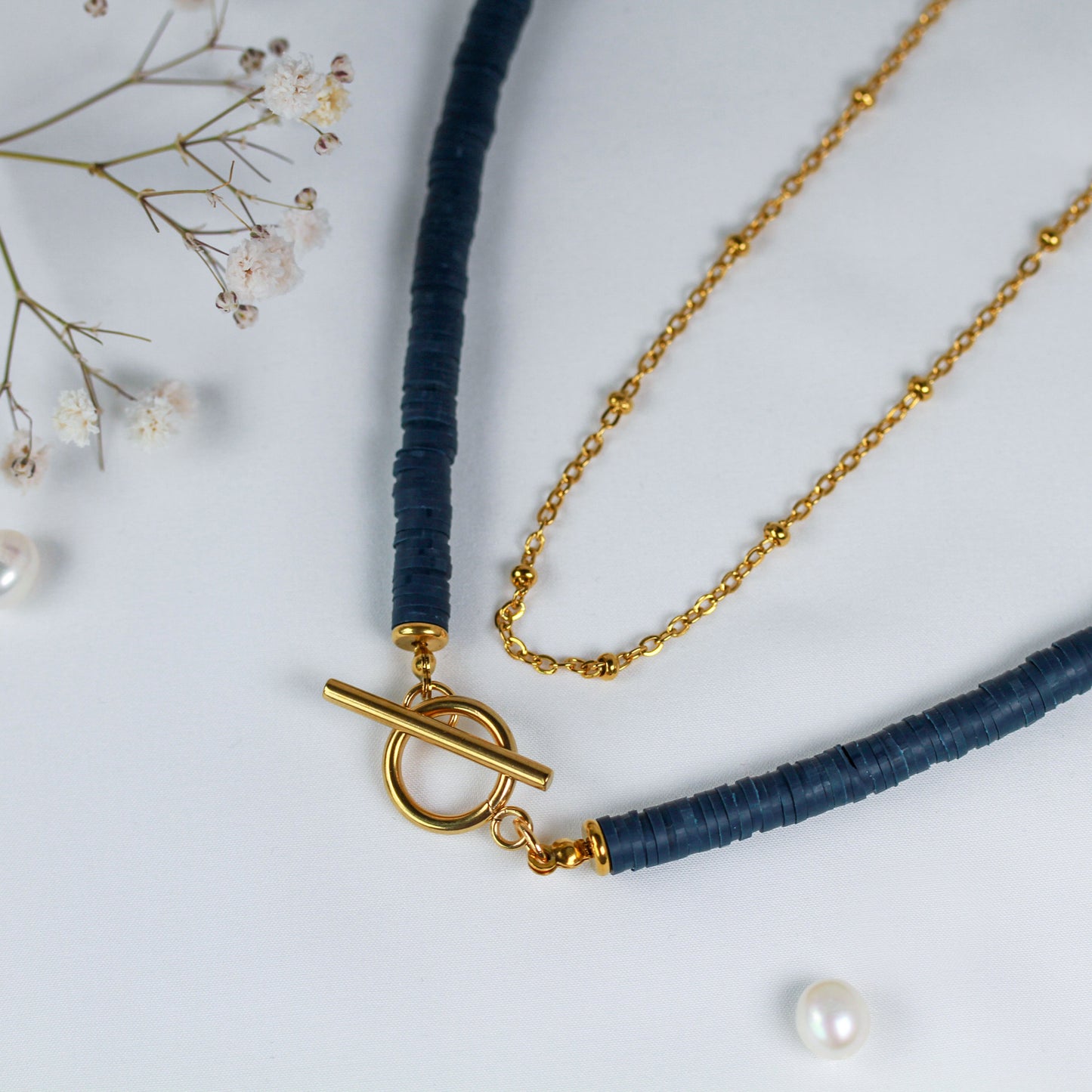 Golden Midnight – Blaue Katsuki-Halskette mit T-Bar-Verschluss