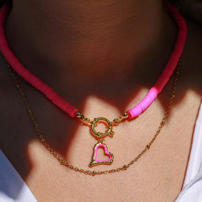 Neon Amour – Pinke Katsuki-Halskette mit Herz-Anhänger