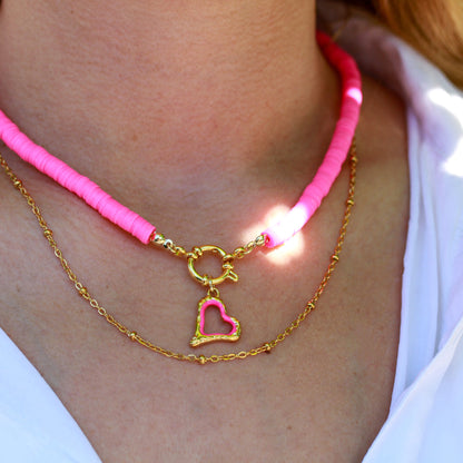 Neon Amour – Pinke Katsuki-Halskette mit Herz-Anhänger