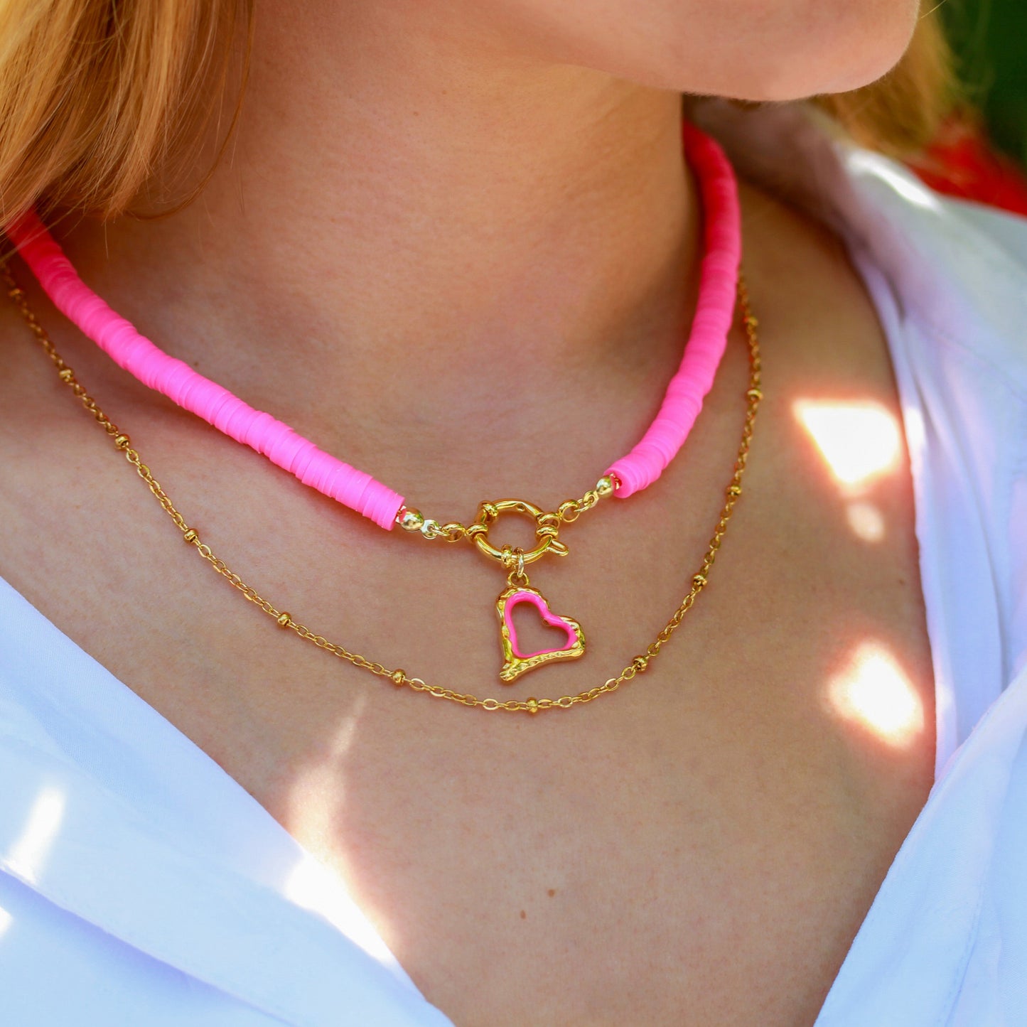 Neon Amour – Pinke Katsuki-Halskette mit Herz-Anhänger