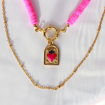 Amor Sacro – Neonpinker Katsuki-Choker mit Sacred-Heart-Anhänger