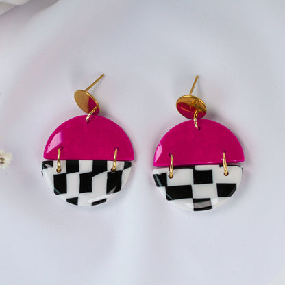 Pink Check Arc - Ohrringe