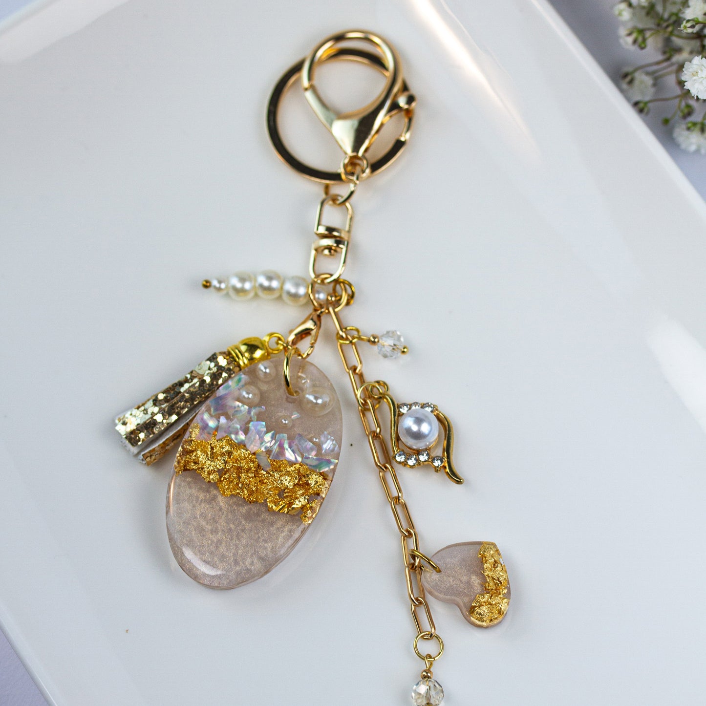 Champagne Gold – Eleganter Bag Charm in Gold und Creme