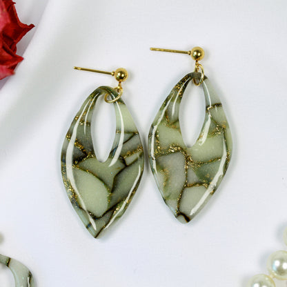 Sage Marble Leaf Maxi – Ohrringe