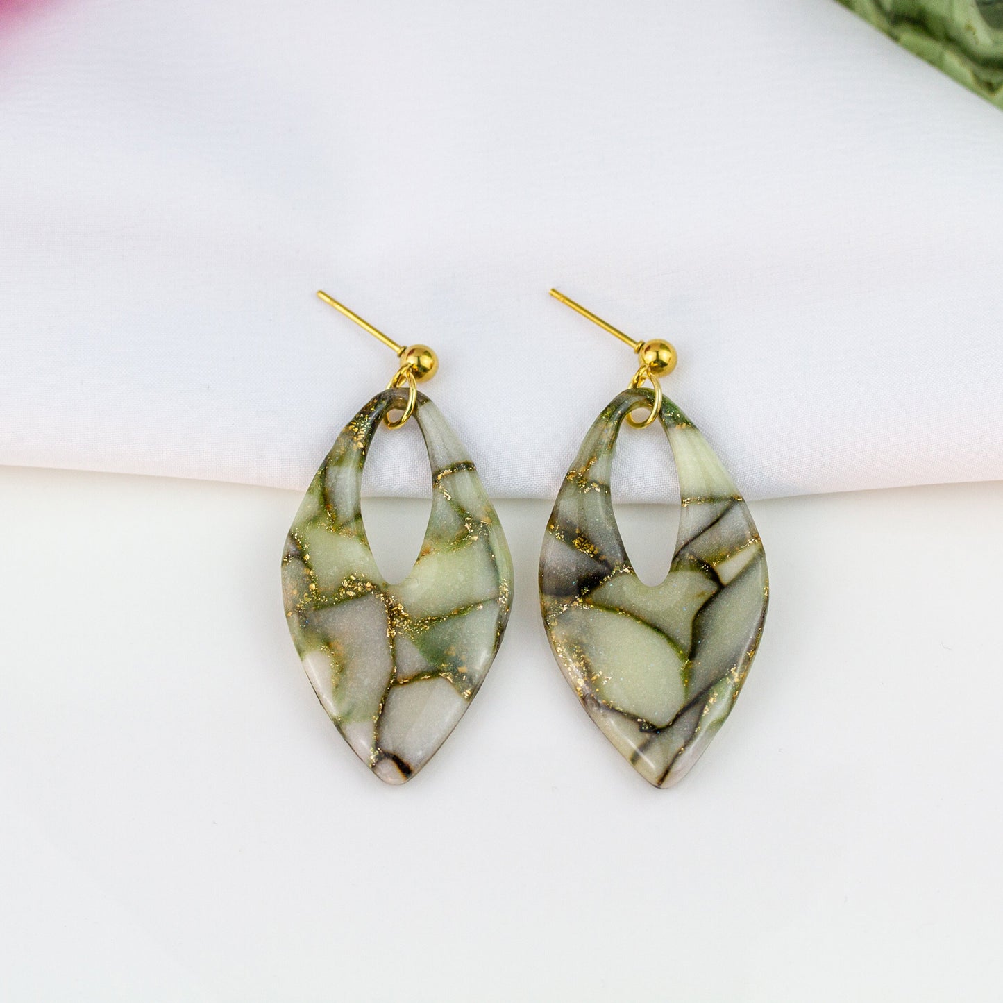 Sage Marble Leaf Maxi – Ohrringe