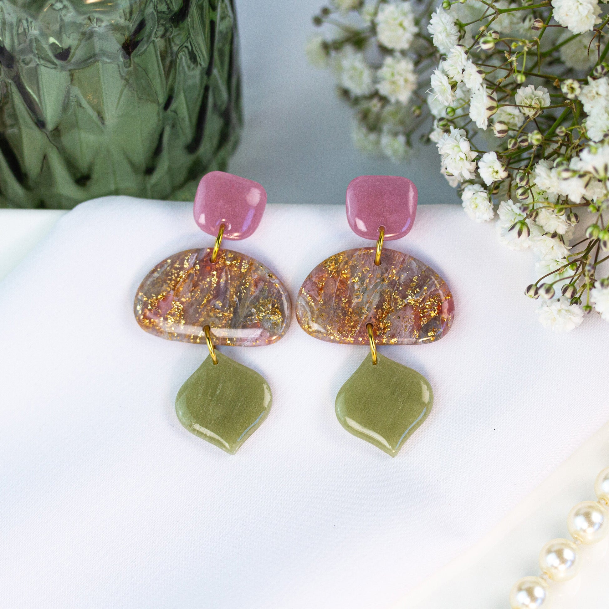 Velvet Berry Olive Bloom – Ohrringe