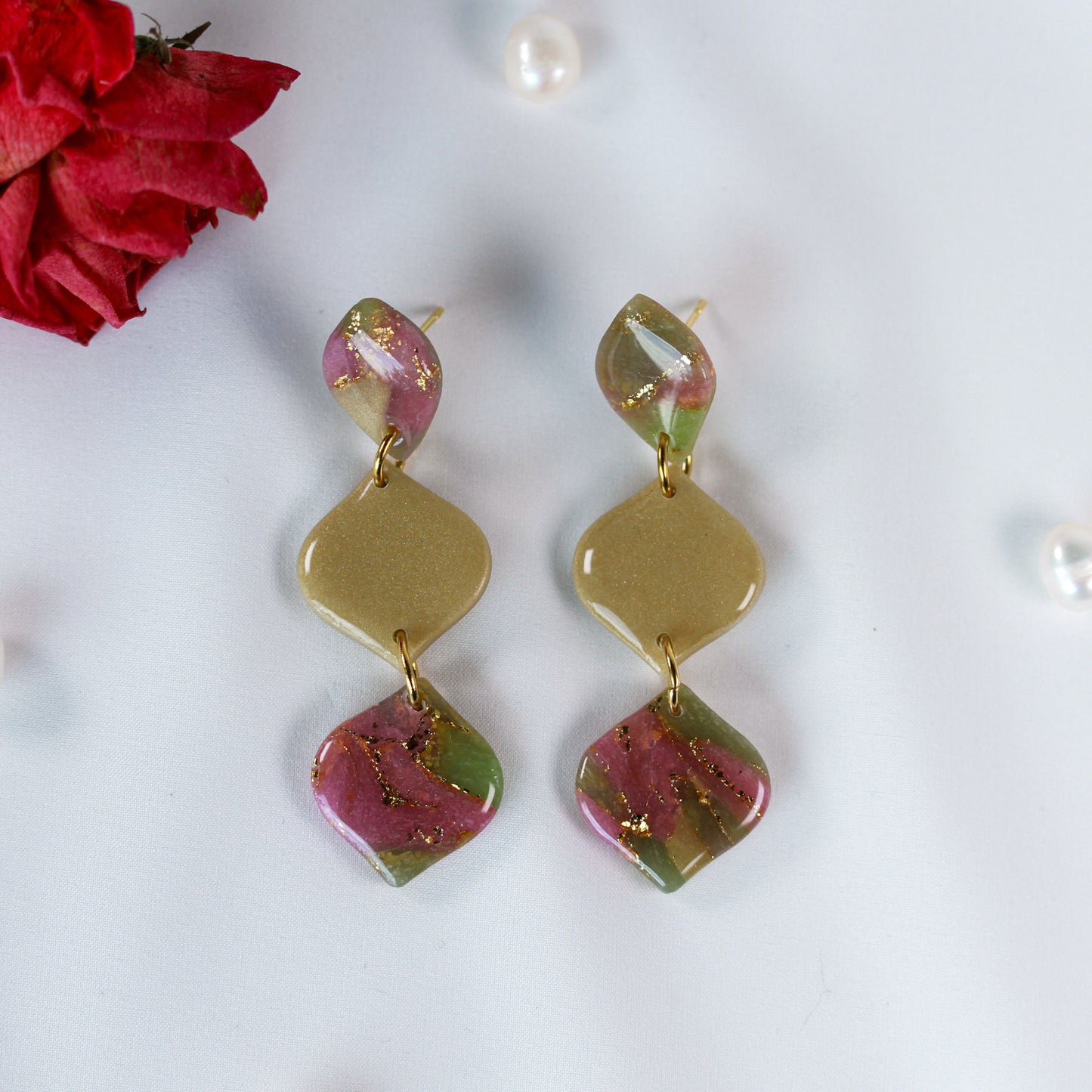Olive Geometry Glow – Ohrringe