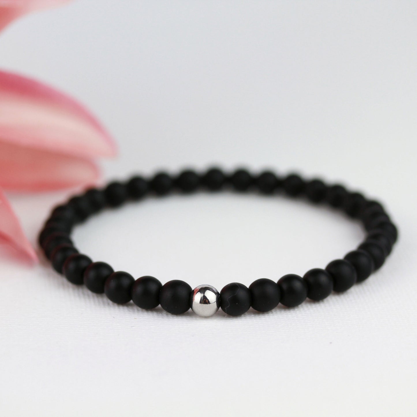 Black Beads Steel – Minimalistisches schwarzes Herrenarmband