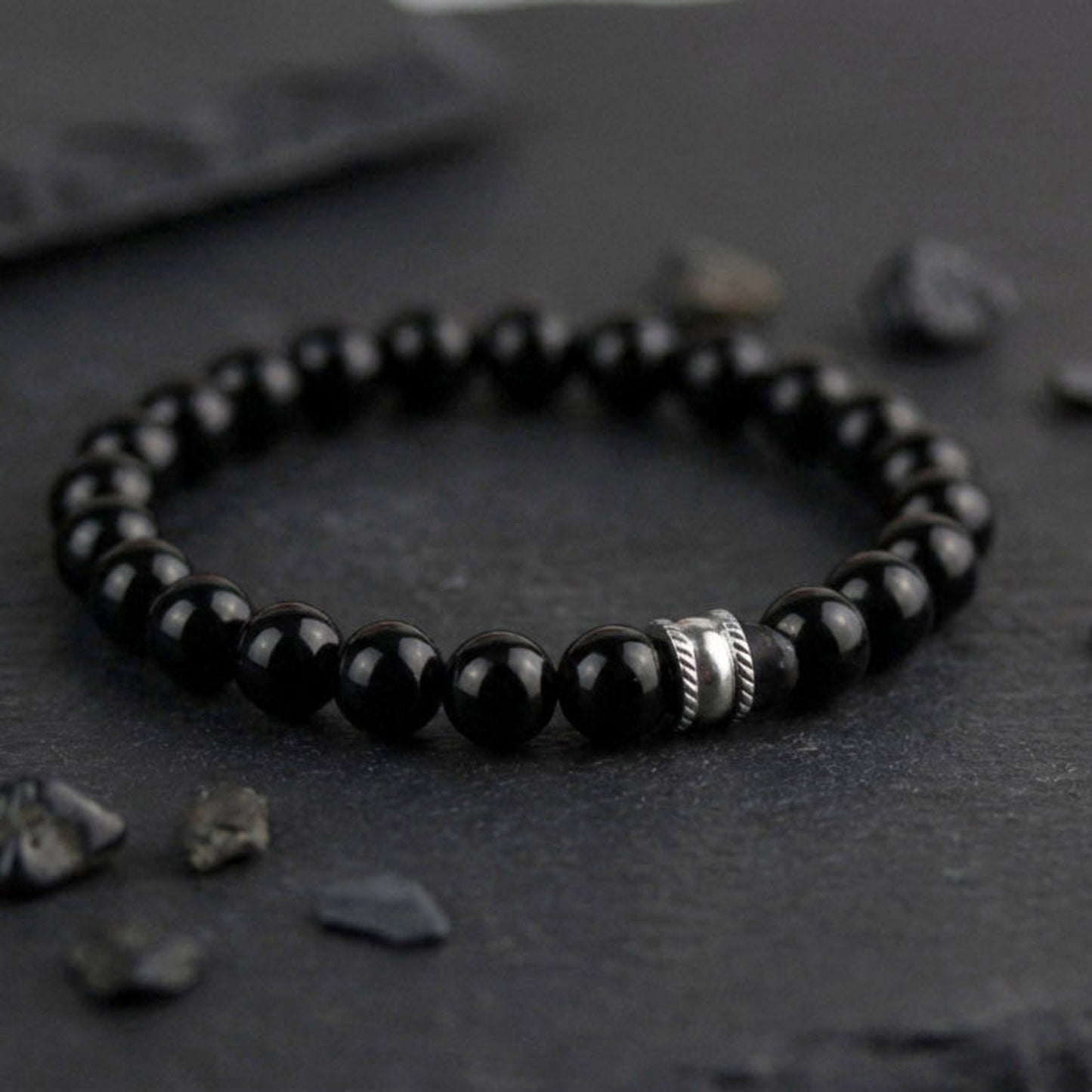 Black Beads Pure – Schwarzes Herrenarmband