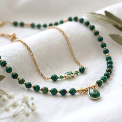 Verdant Malachite – Schmuckset mit Malachit mit Gold-Details